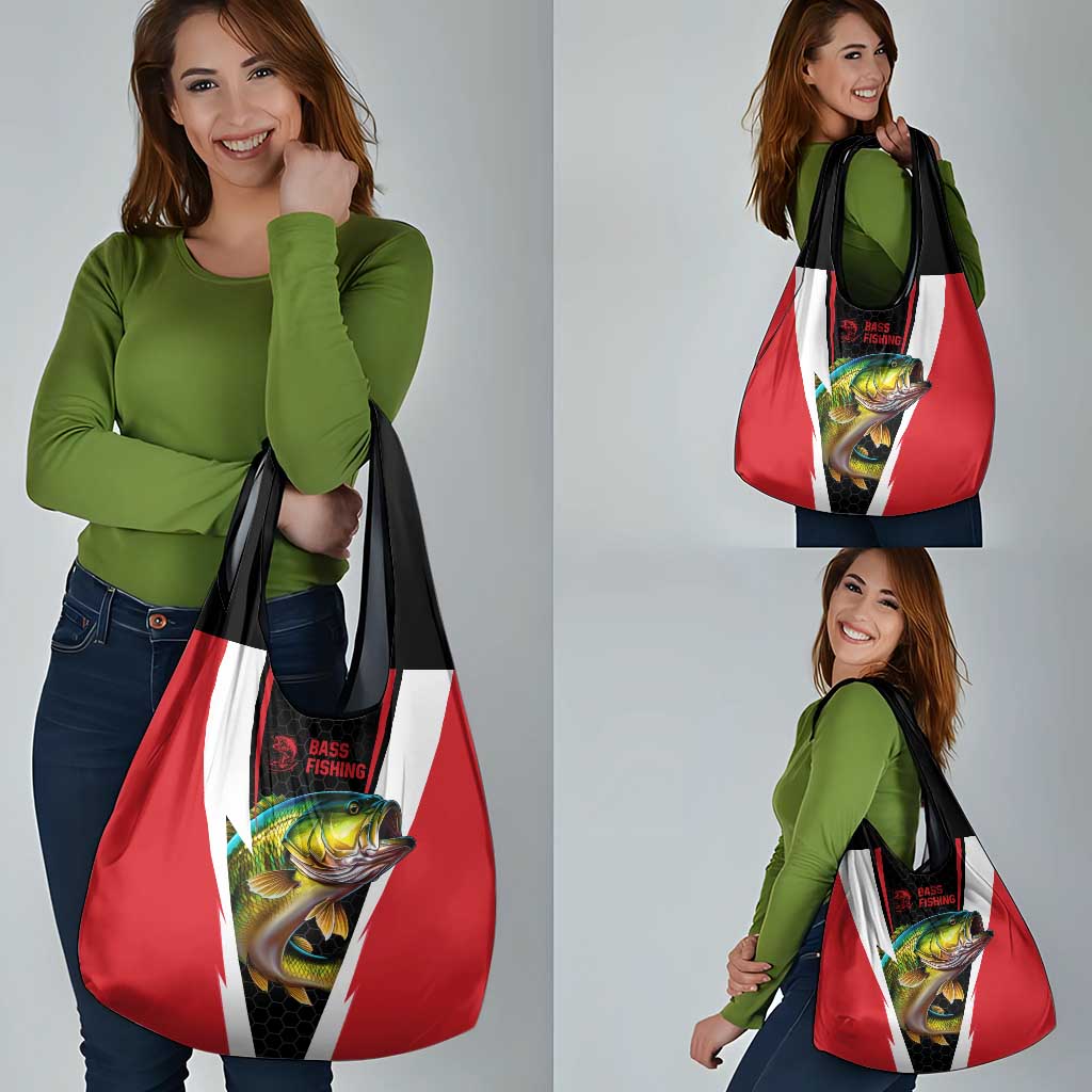 Bass Fishing Personalized Grocery Bag Bold Red and Black Lightning Pattern and Honeycomb Background - Wonder Print Shop