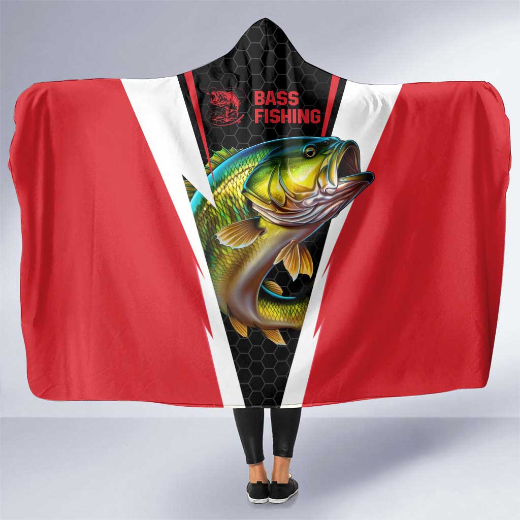 Bass Fishing Personalized Hooded Blanket Bold Red and Black Lightning Pattern and Honeycomb Background - Wonder Print Shop