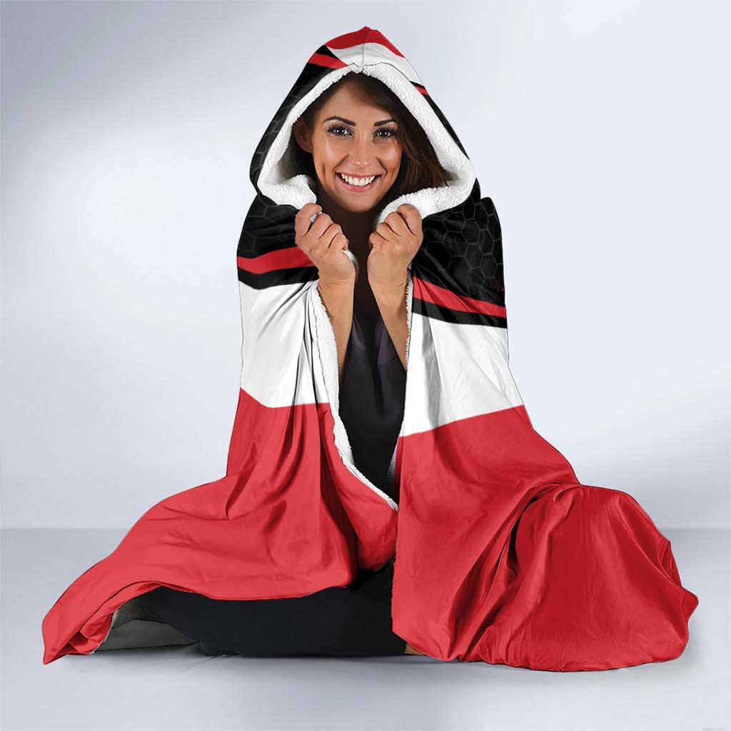 Bass Fishing Personalized Hooded Blanket Bold Red and Black Lightning Pattern and Honeycomb Background - Wonder Print Shop
