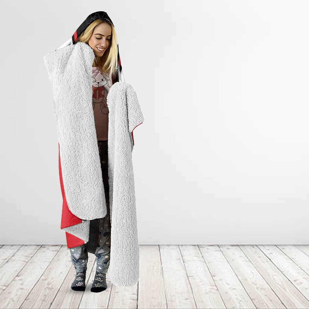 Bass Fishing Personalized Hooded Blanket Bold Red and Black Lightning Pattern and Honeycomb Background - Wonder Print Shop