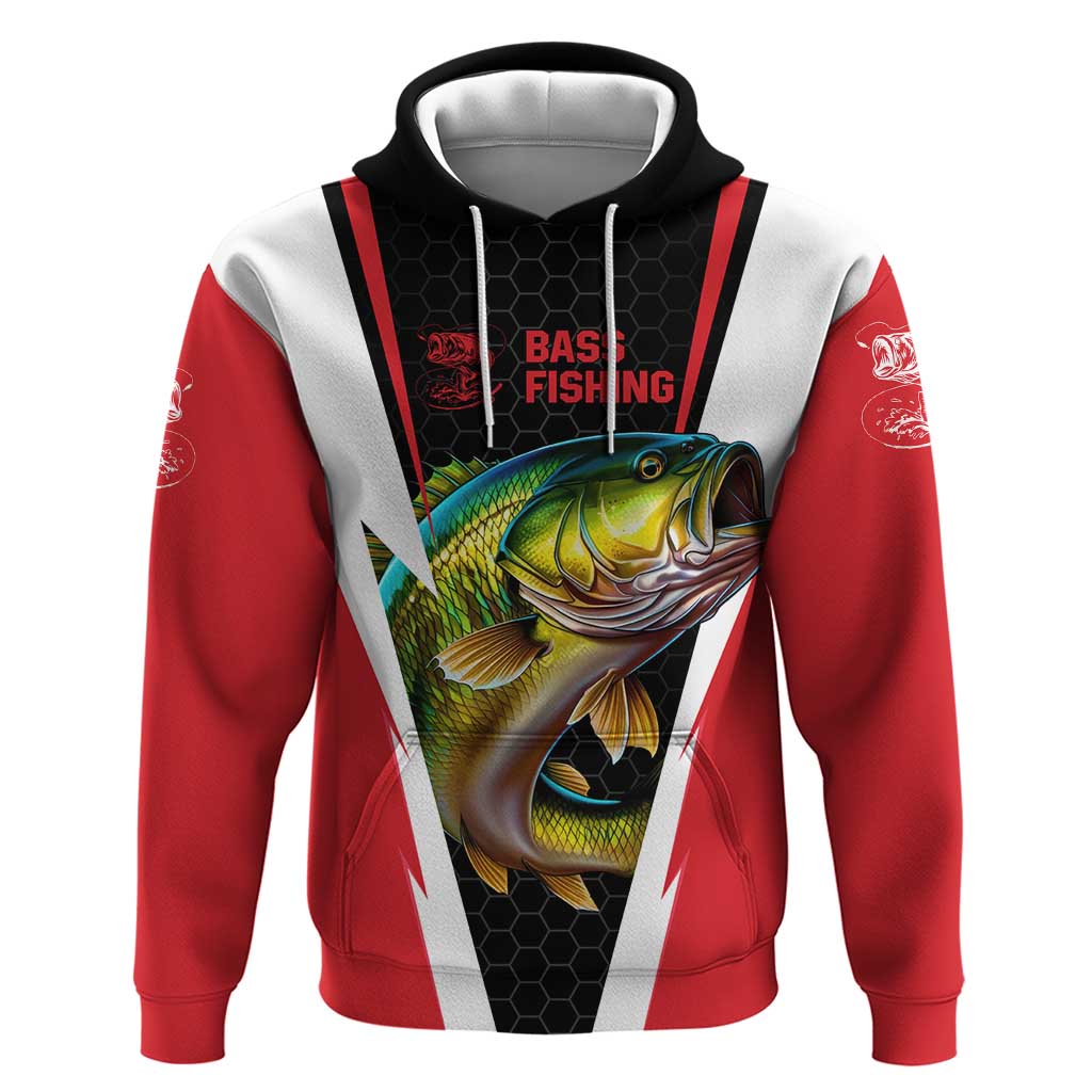 Bass Fishing Personalized Hoodie Bold Red and Black Lightning Pattern and Honeycomb Background - Wonder Print Shop