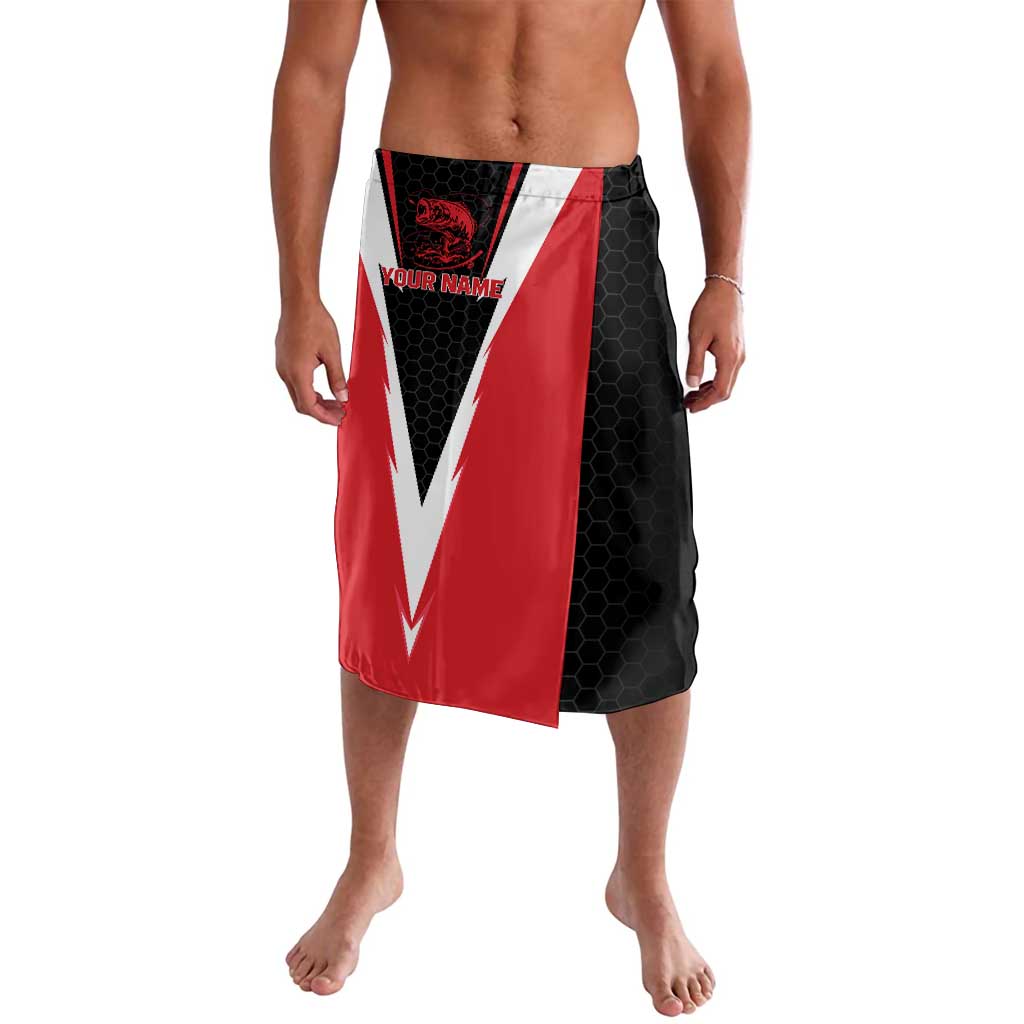 Bass Fishing Personalized Lavalava Bold Red and Black Lightning Pattern and Honeycomb Background - Wonder Print Shop