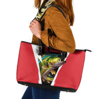Bass Fishing Personalized Leather Tote Bag Bold Red and Black Lightning Pattern and Honeycomb Background - Wonder Print Shop