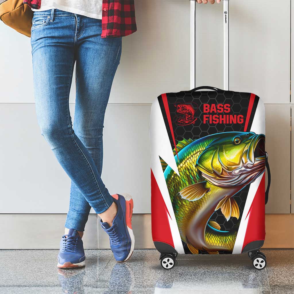 Bass Fishing Personalized Luggage Cover Bold Red and Black Lightning Pattern and Honeycomb Background - Wonder Print Shop