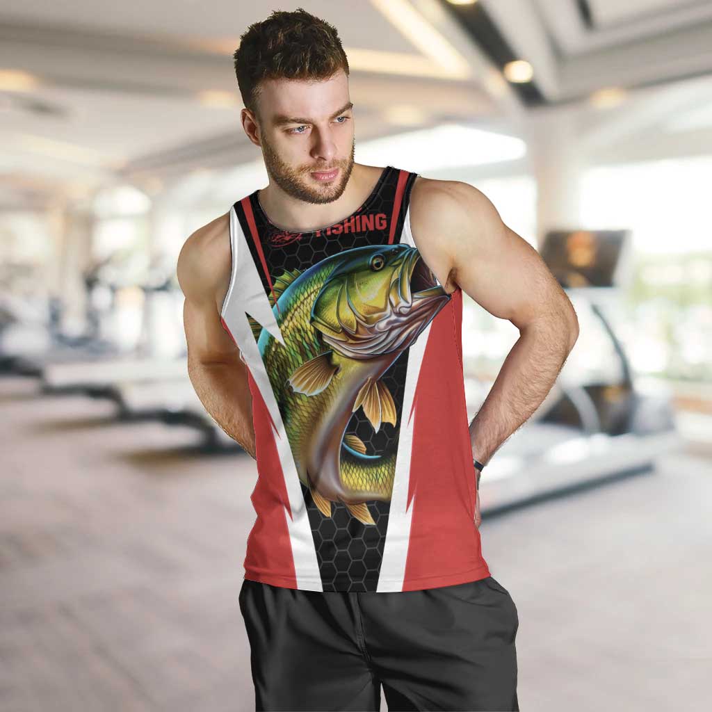 Bass Fishing Personalized Men Tank Top Bold Red and Black Lightning Pattern and Honeycomb Background - Wonder Print Shop