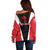 Bass Fishing Personalized Off Shoulder Sweater Bold Red and Black Lightning Pattern and Honeycomb Background - Wonder Print Shop