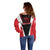 Bass Fishing Personalized Off Shoulder Sweater Bold Red and Black Lightning Pattern and Honeycomb Background - Wonder Print Shop