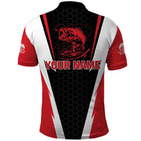 Bass Fishing Personalized Polo Shirt Bold Red and Black Lightning Pattern and Honeycomb Background - Wonder Print Shop