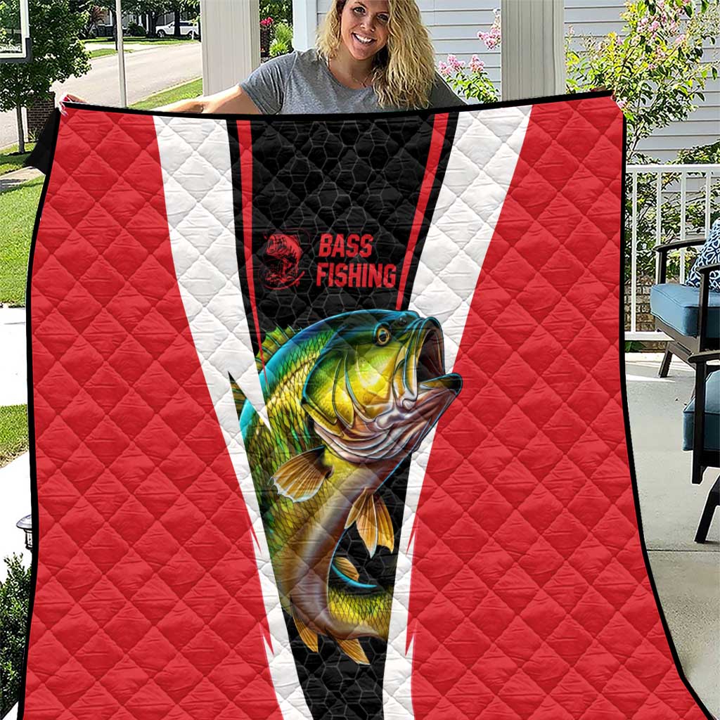 Bass Fishing Personalized Quilt Bold Red and Black Lightning Pattern and Honeycomb Background - Wonder Print Shop