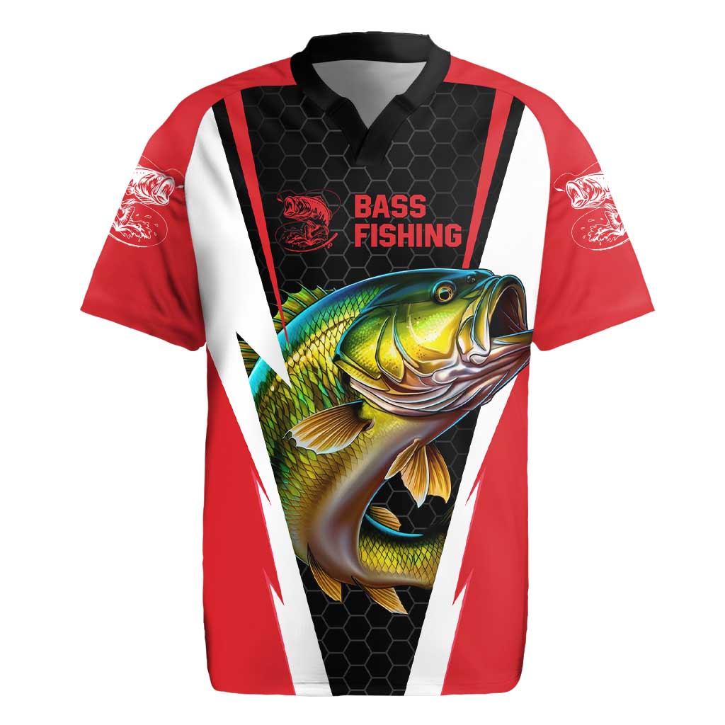 Bass Fishing Personalized Rugby Jersey Bold Red and Black Lightning Pattern and Honeycomb Background - Wonder Print Shop