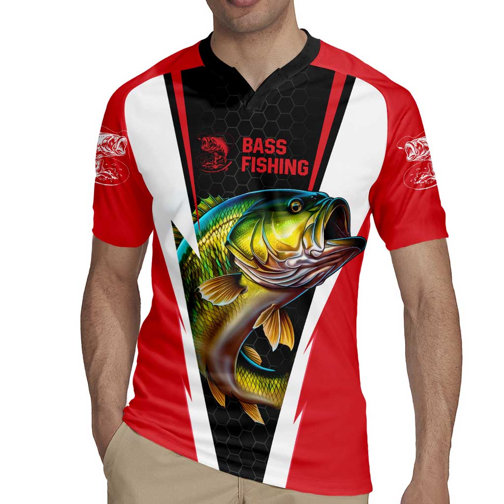 Bass Fishing Personalized Rugby Jersey Bold Red and Black Lightning Pattern and Honeycomb Background - Wonder Print Shop