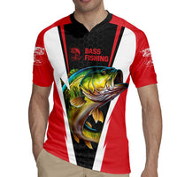 Bass Fishing Personalized Rugby Jersey Bold Red and Black Lightning Pattern and Honeycomb Background - Wonder Print Shop