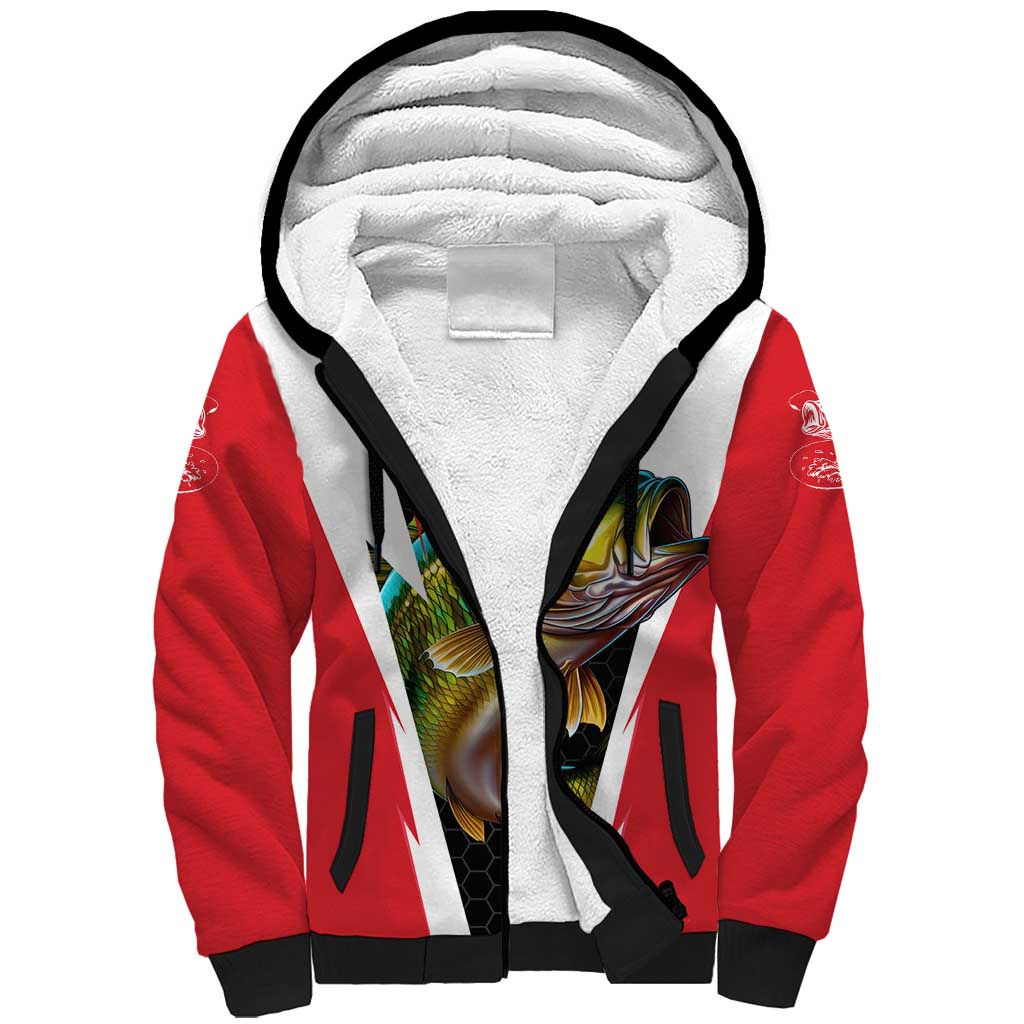 Bass Fishing Personalized Sherpa Hoodie Bold Red and Black Lightning Pattern and Honeycomb Background - Wonder Print Shop