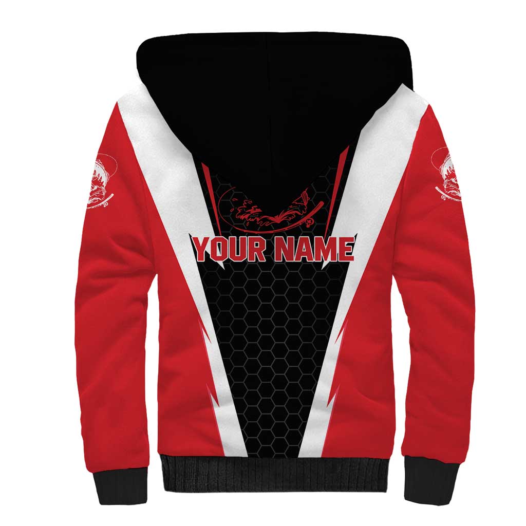 Bass Fishing Personalized Sherpa Hoodie Bold Red and Black Lightning Pattern and Honeycomb Background - Wonder Print Shop