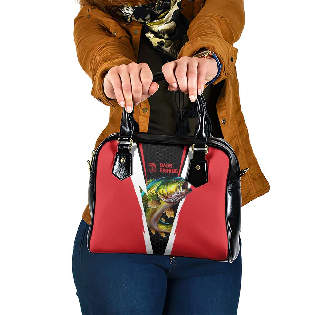 Bass Fishing Personalized Shoulder Handbag Bold Red and Black Lightning Pattern and Honeycomb Background - Wonder Print Shop