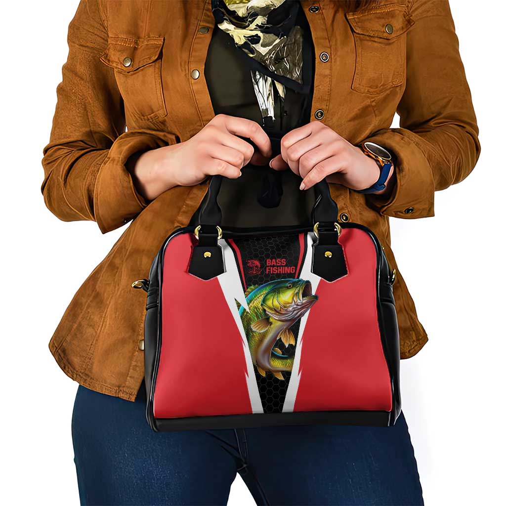 Bass Fishing Personalized Shoulder Handbag Bold Red and Black Lightning Pattern and Honeycomb Background - Wonder Print Shop