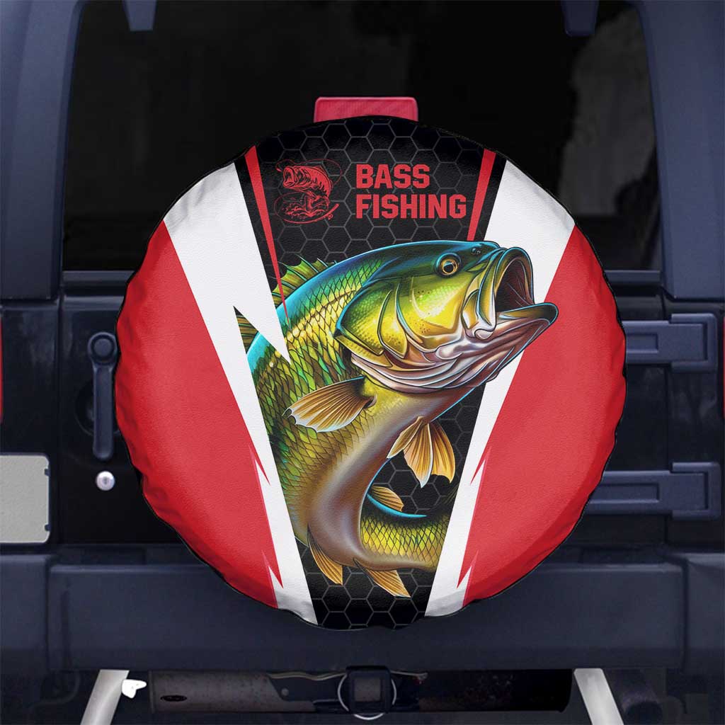 Bass Fishing Personalized Spare Tire Cover Bold Red and Black Lightning Pattern and Honeycomb Background - Wonder Print Shop