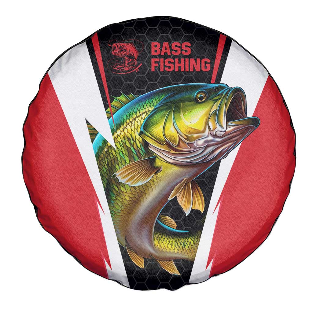 Bass Fishing Personalized Spare Tire Cover Bold Red and Black Lightning Pattern and Honeycomb Background - Wonder Print Shop