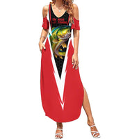 Bass Fishing Personalized Summer Maxi Dress Bold Red and Black Lightning Pattern and Honeycomb Background - Wonder Print Shop
