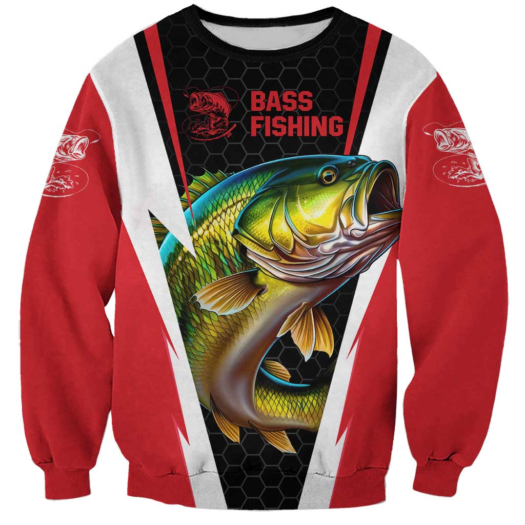 Bass Fishing Personalized Sweatshirt Bold Red and Black Lightning Pattern and Honeycomb Background - Wonder Print Shop