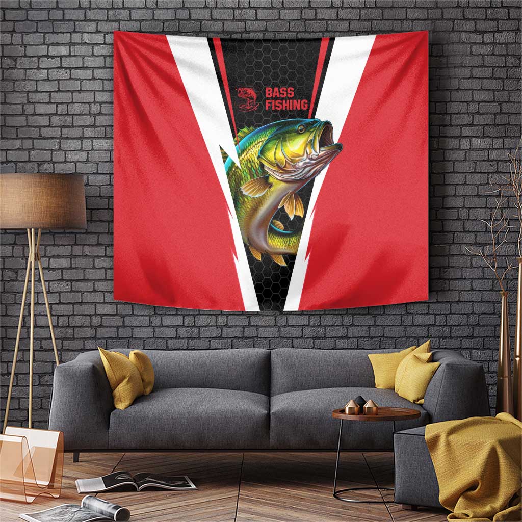 Bass Fishing Personalized Tapestry Bold Red and Black Lightning Pattern and Honeycomb Background - Wonder Print Shop