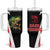 Bass Fishing Personalized Tumbler With Handle Bold Red and Black Lightning Pattern and Honeycomb Background - Wonder Print Shop
