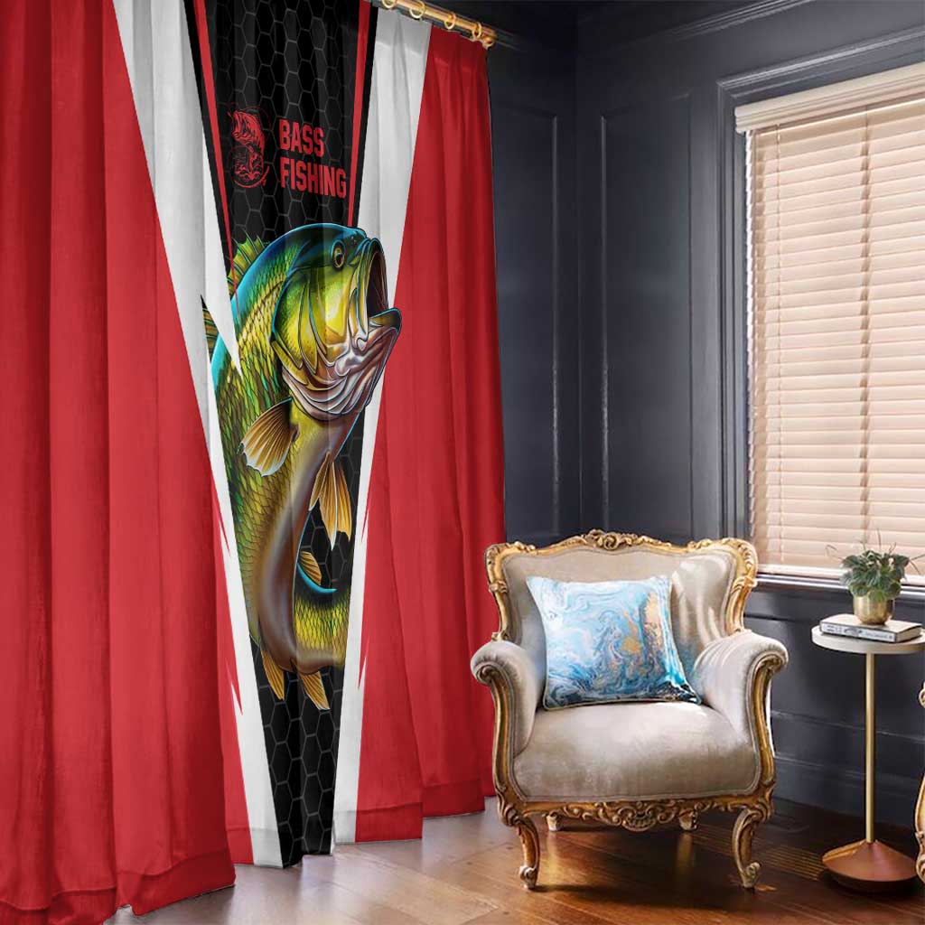 Bass Fishing Personalized Window Curtain Bold Red and Black Lightning Pattern and Honeycomb Background - Wonder Print Shop