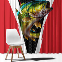 Bass Fishing Personalized Window Curtain Bold Red and Black Lightning Pattern and Honeycomb Background - Wonder Print Shop