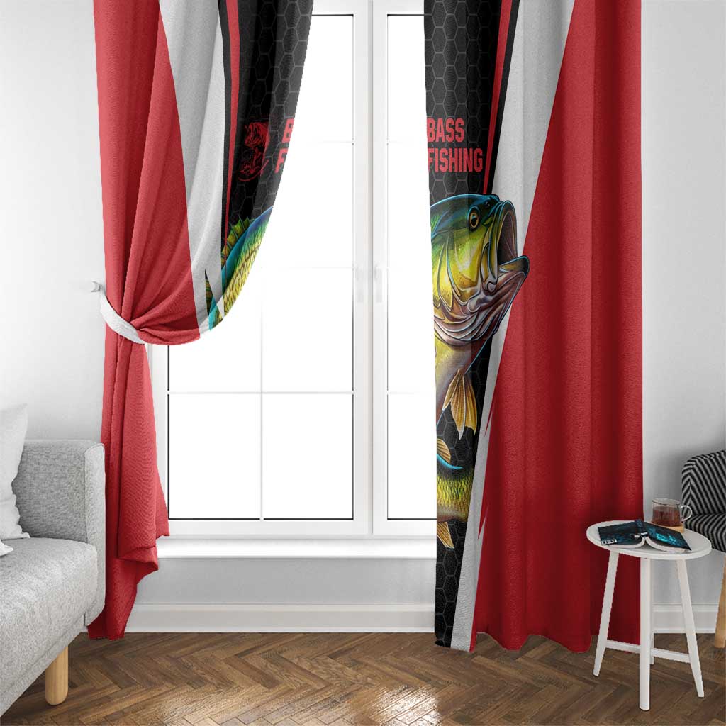 Bass Fishing Personalized Window Curtain Bold Red and Black Lightning Pattern and Honeycomb Background - Wonder Print Shop