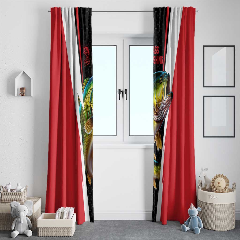 Bass Fishing Personalized Window Curtain Bold Red and Black Lightning Pattern and Honeycomb Background - Wonder Print Shop