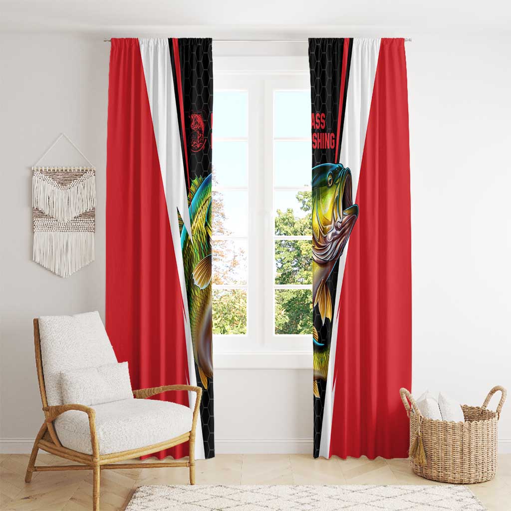 Bass Fishing Personalized Window Curtain Bold Red and Black Lightning Pattern and Honeycomb Background - Wonder Print Shop