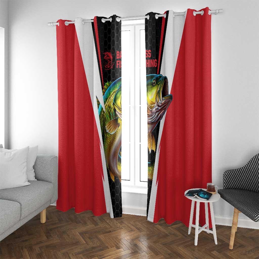 Bass Fishing Personalized Window Curtain Bold Red and Black Lightning Pattern and Honeycomb Background - Wonder Print Shop