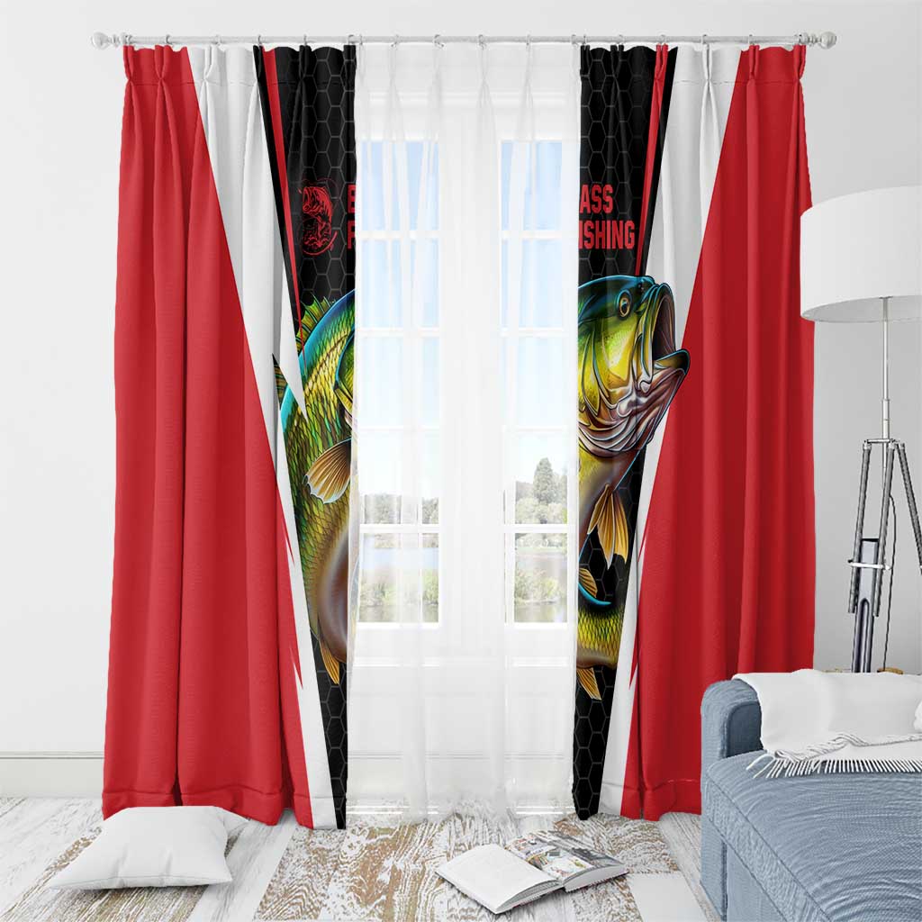 Bass Fishing Personalized Window Curtain Bold Red and Black Lightning Pattern and Honeycomb Background - Wonder Print Shop