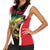 Bass Fishing Personalized Women Sleeveless Polo Shirt Bold Red and Black Lightning Pattern and Honeycomb Background - Wonder Print Shop