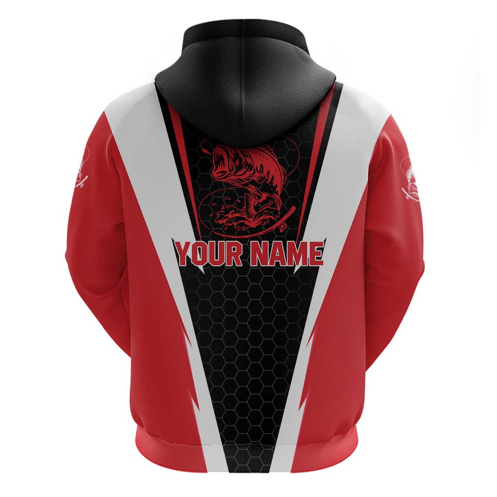Bass Fishing Personalized Zip Hoodie Bold Red and Black Lightning Pattern and Honeycomb Background - Wonder Print Shop