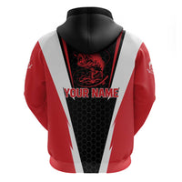 Bass Fishing Personalized Zip Hoodie Bold Red and Black Lightning Pattern and Honeycomb Background - Wonder Print Shop