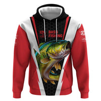 Bass Fishing Personalized Zip Hoodie Bold Red and Black Lightning Pattern and Honeycomb Background - Wonder Print Shop