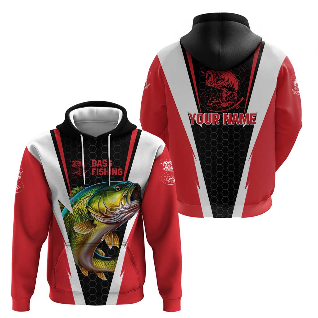 Bass Fishing Personalized Zip Hoodie Bold Red and Black Lightning Pattern and Honeycomb Background - Wonder Print Shop