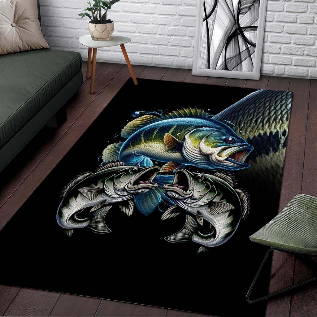 Largemouth Bass Fishing Scale Customize Name Area Rug Aggressive Bass Scaled Texture and Black Sporty - Wonder Print Shop