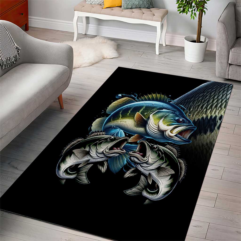 Largemouth Bass Fishing Scale Customize Name Area Rug Aggressive Bass Scaled Texture and Black Sporty - Wonder Print Shop