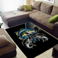 Largemouth Bass Fishing Scale Customize Name Area Rug Aggressive Bass Scaled Texture and Black Sporty - Wonder Print Shop