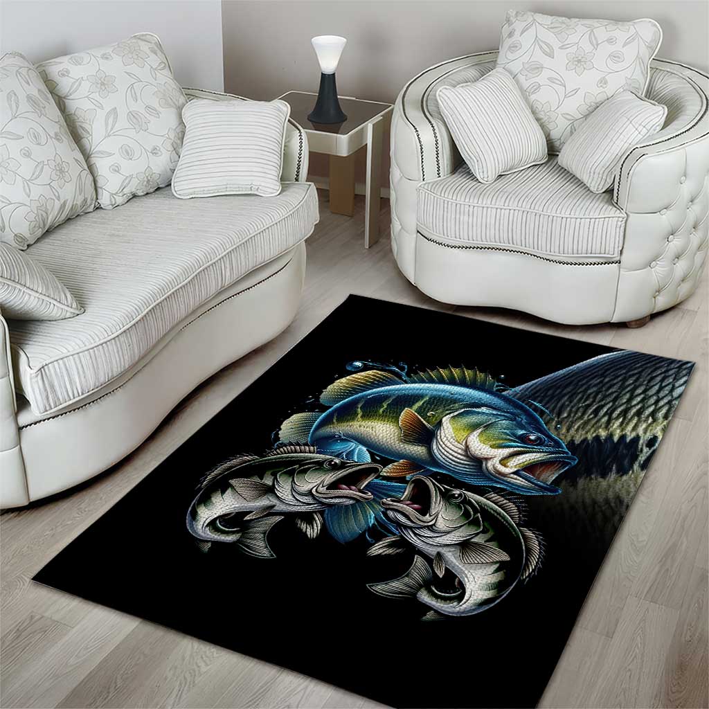 Largemouth Bass Fishing Scale Customize Name Area Rug Aggressive Bass Scaled Texture and Black Sporty - Wonder Print Shop