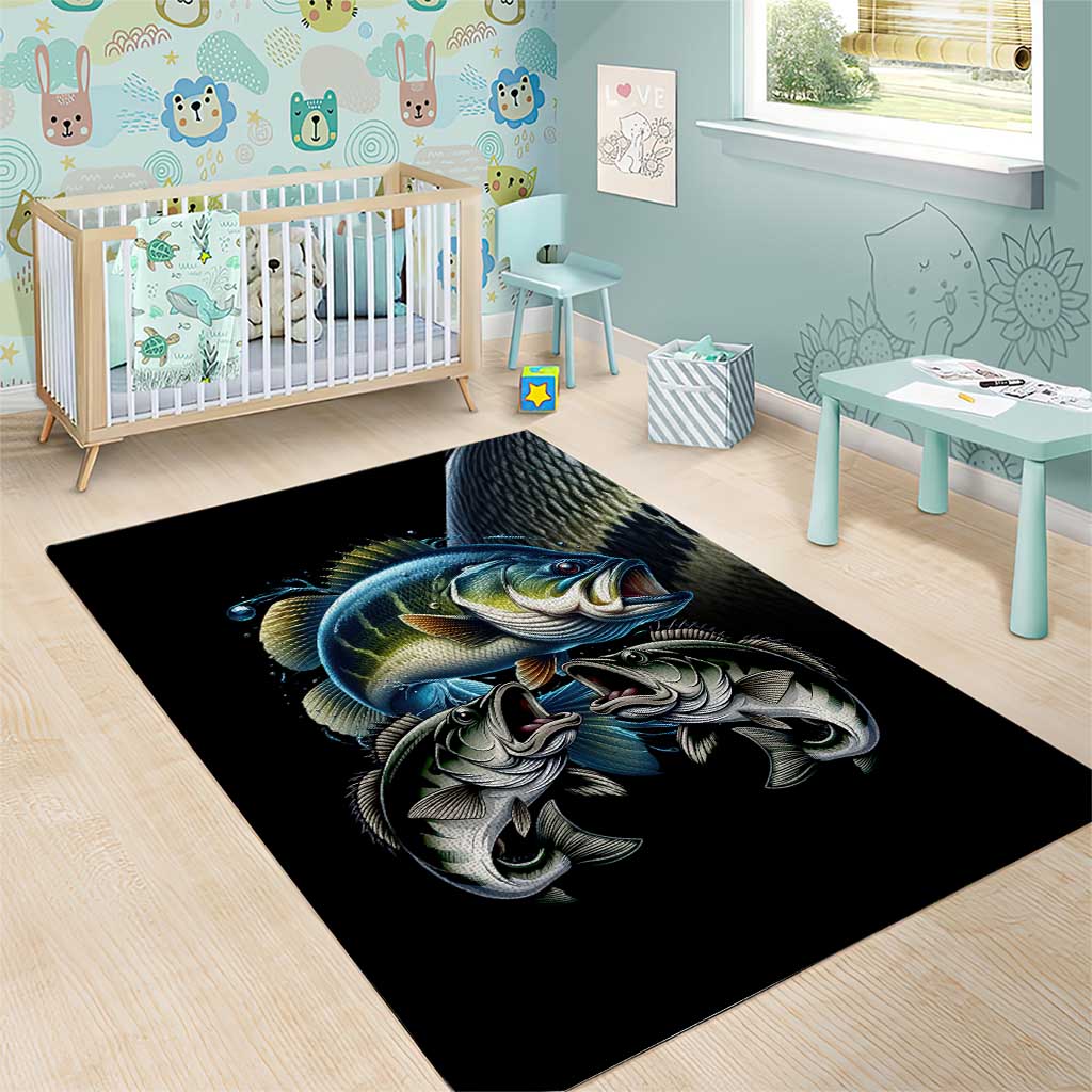 Largemouth Bass Fishing Scale Customize Name Area Rug Aggressive Bass Scaled Texture and Black Sporty - Wonder Print Shop