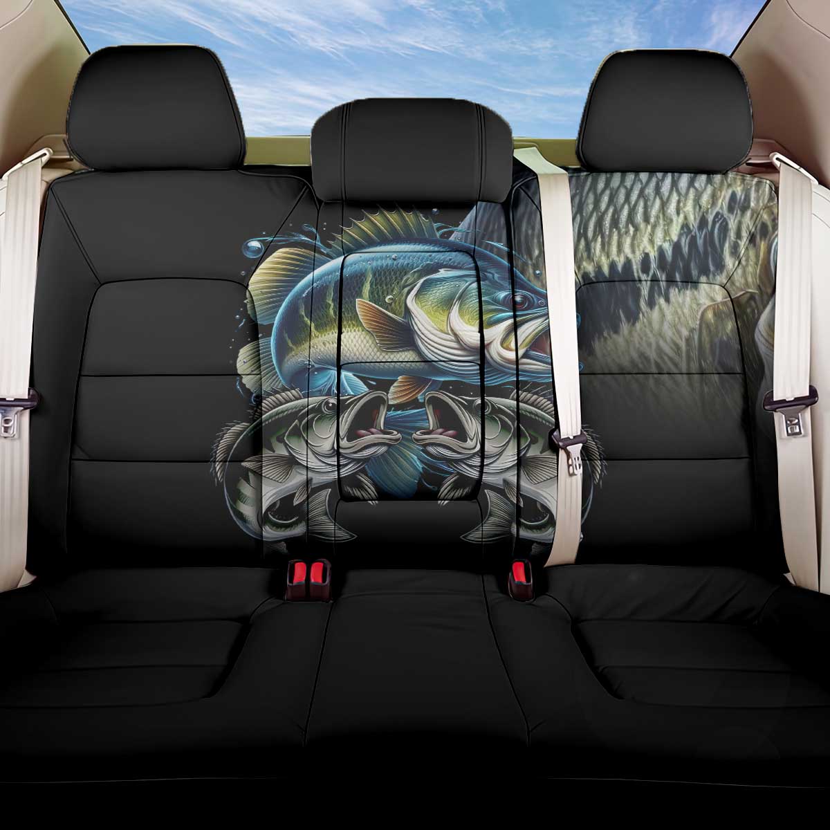 Largemouth Bass Fishing Scale Customize Name Back Car Seat Cover Aggressive Bass Scaled Texture and Black Sporty - Wonder Print Shop