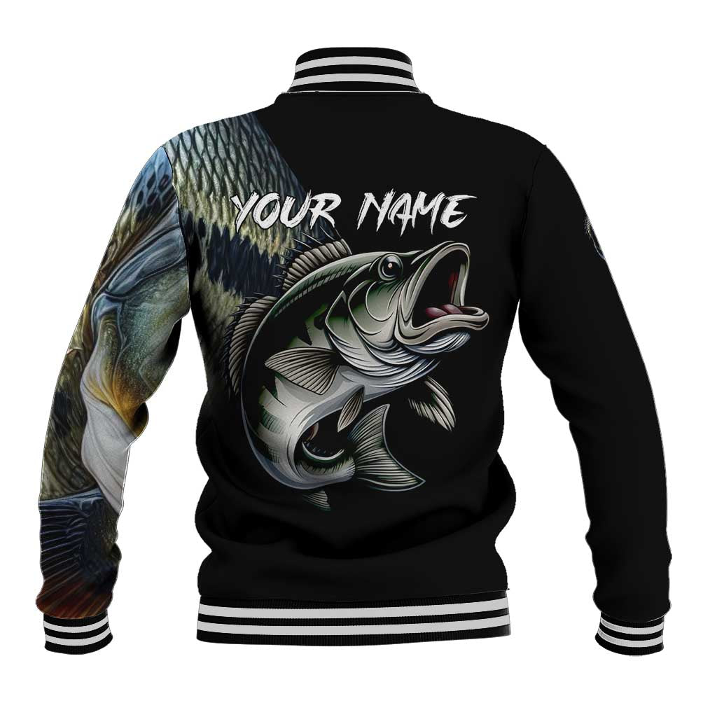 Largemouth Bass Fishing Scale Customize Name Baseball Jacket Aggressive Bass Scaled Texture and Black Sporty - Wonder Print Shop