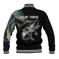 Largemouth Bass Fishing Scale Customize Name Baseball Jacket Aggressive Bass Scaled Texture and Black Sporty - Wonder Print Shop