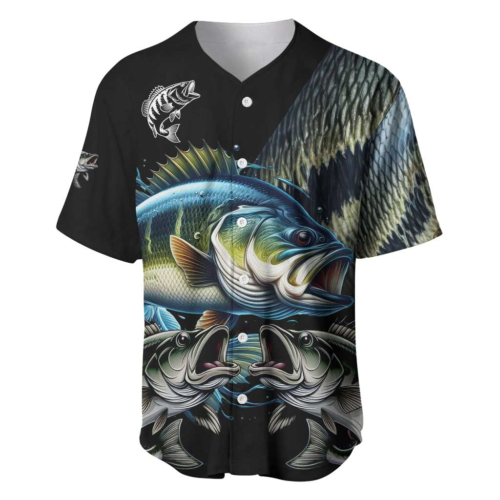 Largemouth Bass Fishing Scale Customize Name Baseball Jersey Aggressive Bass Scaled Texture and Black Sporty - Wonder Print Shop