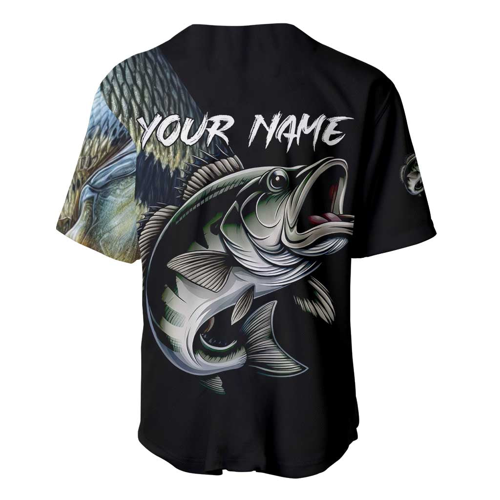 Largemouth Bass Fishing Scale Customize Name Baseball Jersey Aggressive Bass Scaled Texture and Black Sporty - Wonder Print Shop