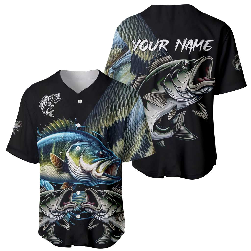 Largemouth Bass Fishing Scale Customize Name Baseball Jersey Aggressive Bass Scaled Texture and Black Sporty - Wonder Print Shop