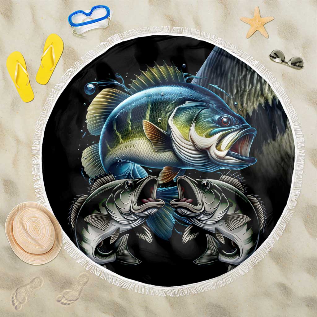 Largemouth Bass Fishing Scale Customize Name Beach Blanket Aggressive Bass Scaled Texture and Black Sporty - Wonder Print Shop